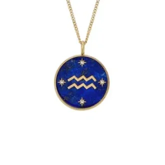 Aquarius Sutton Zodiac Gold-Tone Stainless Steel Blue Lapis Pendant Necklace Aquarius Sutton Zodiac Gold-Tone Stainless Steel Blue Lapis Pendant Necklace