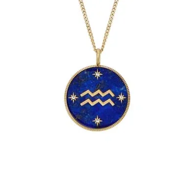 Aquarius Sutton Zodiac Gold-Tone Stainless Steel Blue Lapis Pendant Necklace Aquarius Sutton Zodiac Gold-Tone Stainless Steel Blue Lapis Pendant Necklace