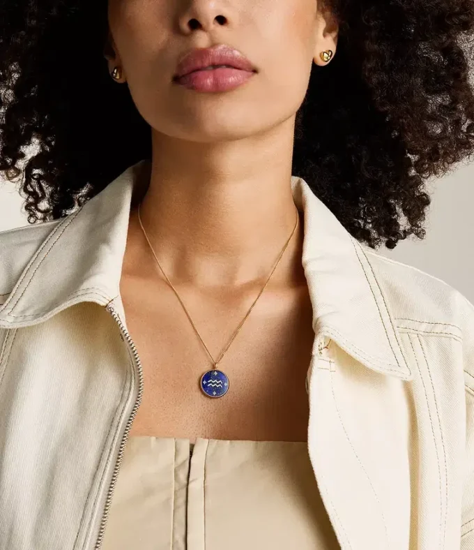 Aquarius Sutton Zodiac Gold-Tone Stainless Steel Blue Lapis Pendant Necklace Aquarius Sutton Zodiac Gold-Tone Stainless Steel Blue Lapis Pendant Necklace