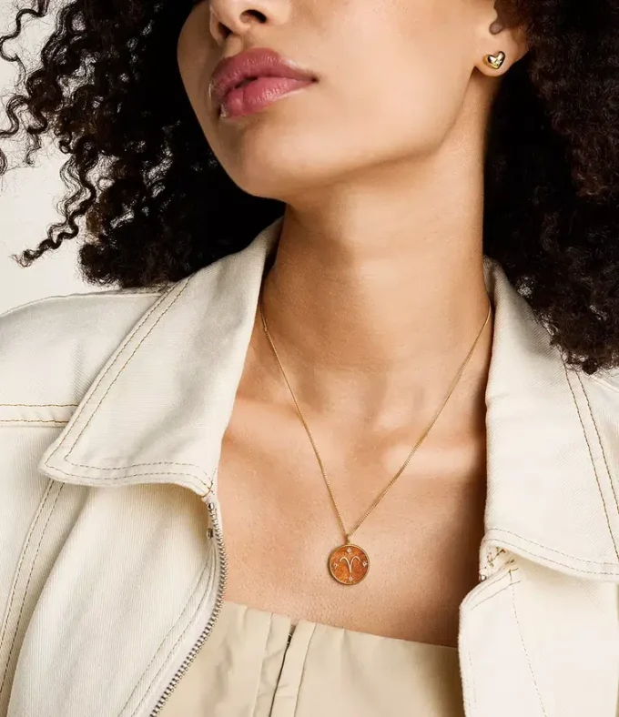 Aries Sutton Zodiac Gold-Tone Stainless Steel Red Carnelian Pendant Necklace Aries Sutton Zodiac Gold-Tone Stainless Steel Red Carnelian Pendant Necklace
