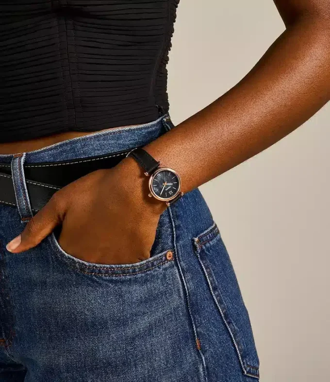 Carlie Mini Three-Hand Black Leather Watch Carlie Mini Three-Hand Black Leather Watch