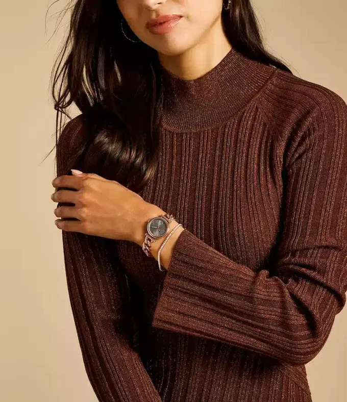 Carlie Three-Hand Rose Gold-Tone Stainless Steel Watch and Bracelet Set Carlie Three-Hand Rose Gold-Tone Stainless Steel Watch and Bracelet Set