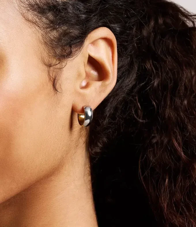 Ellis Domed Collection Two-Tone Stainless Steel Hoop Earrings Ellis Domed Collection Two-Tone Stainless Steel Hoop Earrings