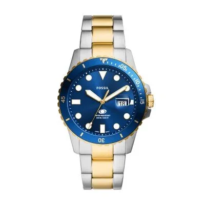 Fossil Blue Dive Three-Hand Date Two-Tone Stainless Steel Watch Fossil Blue Dive Three-Hand Date Two-Tone Stainless Steel Watch