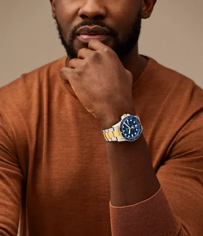 Fossil Blue Dive Three-Hand Date Two-Tone Stainless Steel Watch Fossil Blue Dive Three-Hand Date Two-Tone Stainless Steel Watch