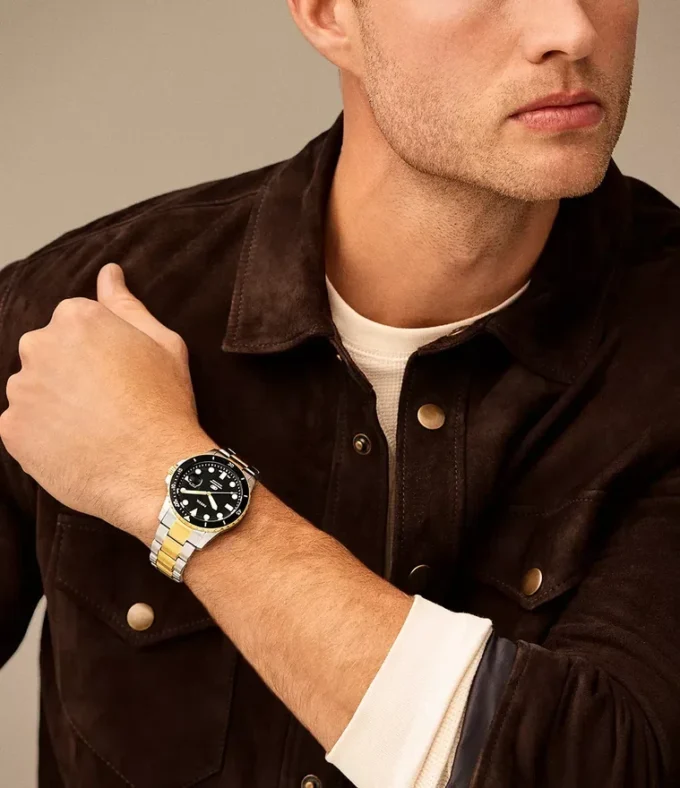 Fossil Blue Dive Three-Hand Date Two-Tone Stainless Steel Watch Fossil Blue Dive Three-Hand Date Two-Tone Stainless Steel Watch