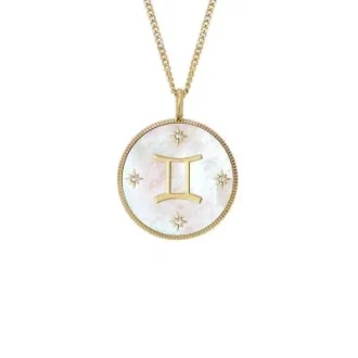 Gemini Sutton Zodiac Gold-Tone Stainless Steel White Mother-of-Pearl Pendant Necklace