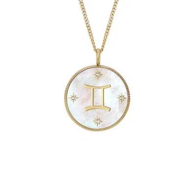 Gemini Sutton Zodiac Gold-Tone Stainless Steel White Mother-of-Pearl Pendant Necklace Gemini Sutton Zodiac Gold-Tone Stainless Steel White Mother-of-Pearl Pendant Necklace