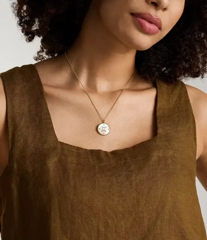 Gemini Sutton Zodiac Gold-Tone Stainless Steel White Mother-of-Pearl Pendant Necklace Gemini Sutton Zodiac Gold-Tone Stainless Steel White Mother-of-Pearl Pendant Necklace