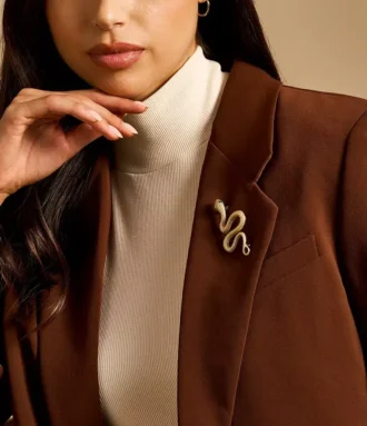 Gold-Tone Stainless Steel Snake Pin Brooch