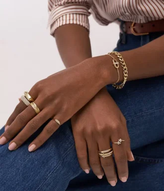 Harlow Linear Texture Gold-Tone Stainless Steel Band Ring