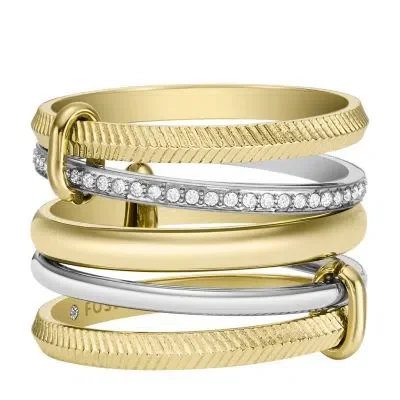 Harlow Linear Texture Two-Tone Stainless Steel Prestack Ring Harlow Linear Texture Two-Tone Stainless Steel Prestack Ring