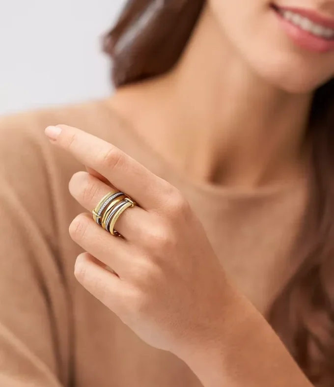 Harlow Linear Texture Two-Tone Stainless Steel Prestack Ring Harlow Linear Texture Two-Tone Stainless Steel Prestack Ring