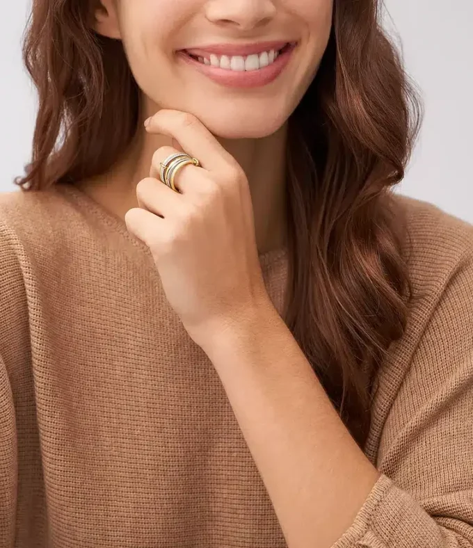 Harlow Linear Texture Two-Tone Stainless Steel Prestack Ring Harlow Linear Texture Two-Tone Stainless Steel Prestack Ring