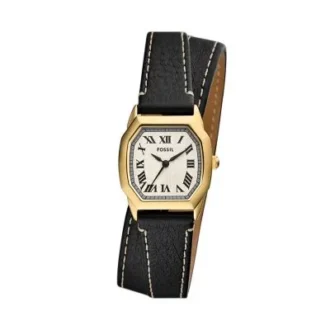 Harlow Three-Hand Black Leather Watch