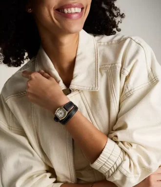 Harlow Three-Hand Black Leather Watch