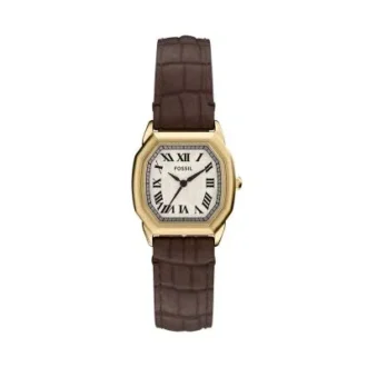 Harlow Three-Hand Brown Croco Leather Watch
