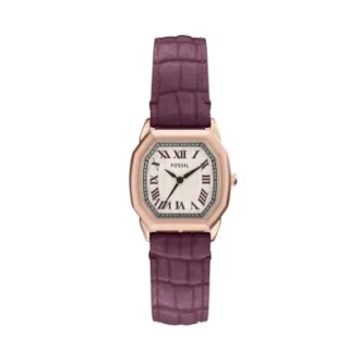 Harlow Three-Hand Burgundy Croco Leather Watch