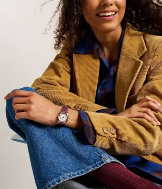 Harlow Three-Hand Burgundy Croco Leather Watch