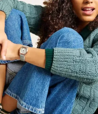 Harlow Three-Hand Gray Croco Leather Watch