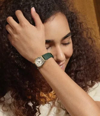 Harlow Three-Hand Green Croco Leather Watch