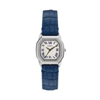Harlow Three-Hand Navy Croco Leather Watch
