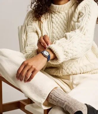 Harlow Three-Hand Navy Croco Leather Watch