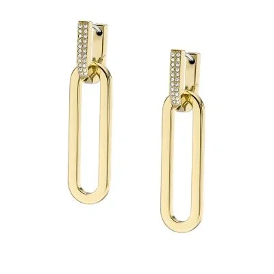 Heritage D-Link Glitz Gold-Tone Stainless Steel Drop Earrings Heritage D-Link Glitz Gold-Tone Stainless Steel Drop Earrings