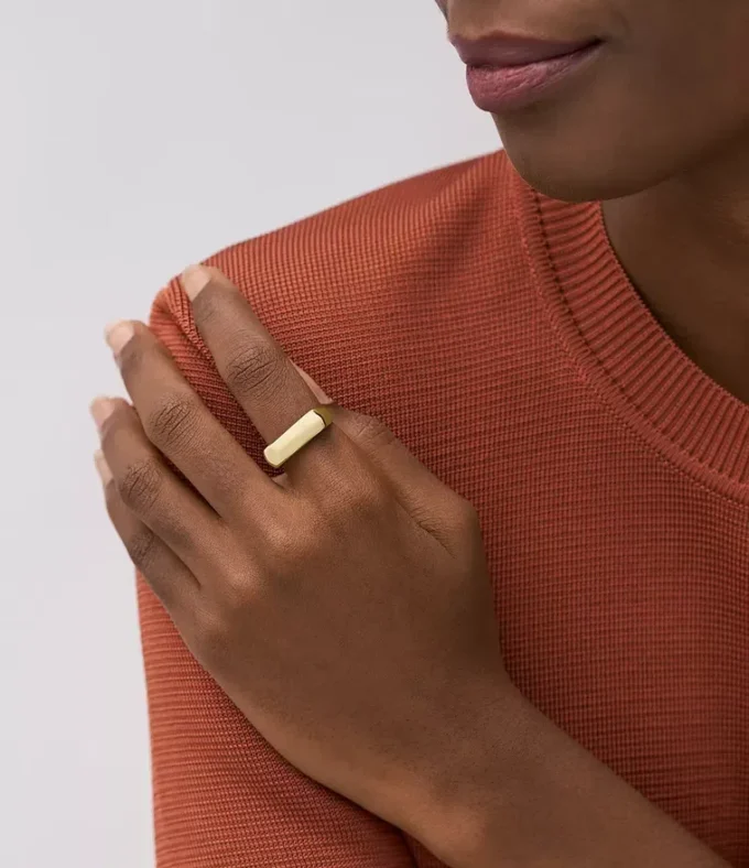 Heritage D-Link Glitz Gold-Tone Stainless Steel Signet Ring