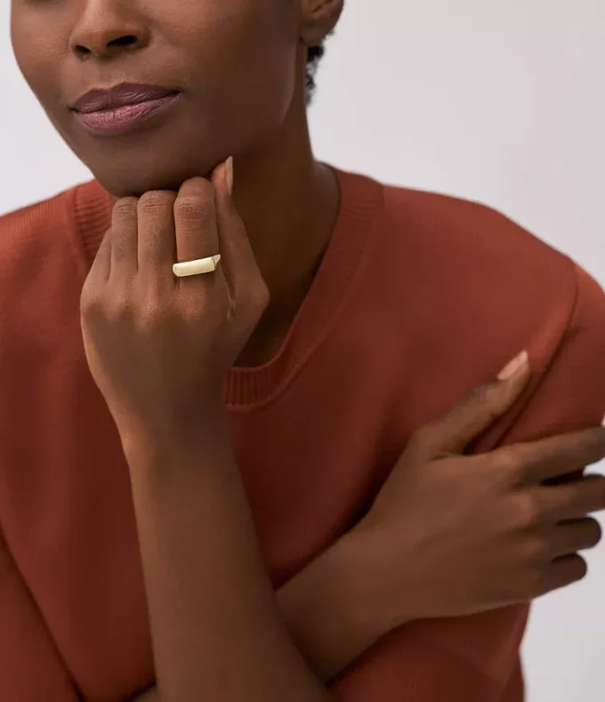 Heritage D-Link Glitz Gold-Tone Stainless Steel Signet Ring