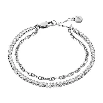 Heritage D-Link Glitz Silver-Tone Brass Chain Tennis Bracelet Heritage D-Link Glitz Silver-Tone Brass Chain Tennis Bracelet