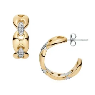 Heritage D-Link Glitz Two-Tone Stainless Steel Hoop Earrings