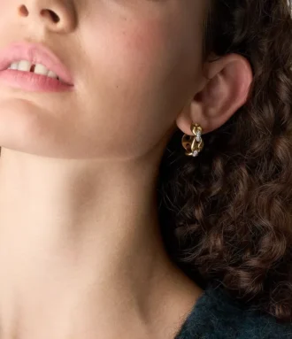 Heritage D-Link Glitz Two-Tone Stainless Steel Hoop Earrings