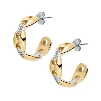 Heritage D-Link Glitz Two-Tone Stainless Steel Hoop Earrings Heritage D-Link Glitz Two-Tone Stainless Steel Hoop Earrings