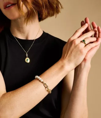 Heritage Pearl D-Link Gold-Tone Stainless Steel Chain Bracelet