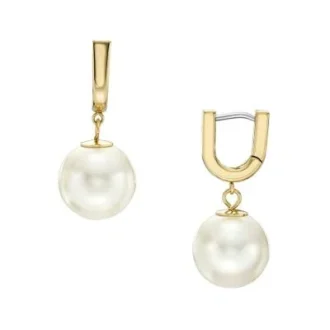 Heritage Pearl D-Link Gold-Tone Stainless Steel Hoop Earrings