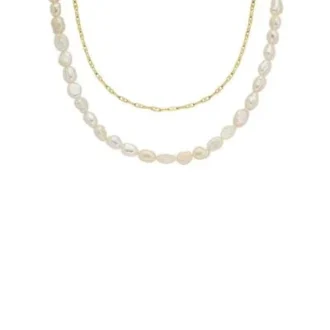 Heritage Pearl D-Link White Freshwater Pearl Faux Double Necklace