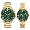 His and Hers Multifunction Gold-Tone Stainless Steel Watch Set His and Hers Multifunction Gold-Tone Stainless Steel Watch Set