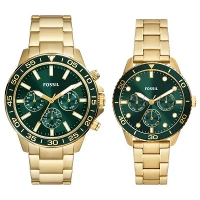 His and Hers Multifunction Gold-Tone Stainless Steel Watch Set His and Hers Multifunction Gold-Tone Stainless Steel Watch Set