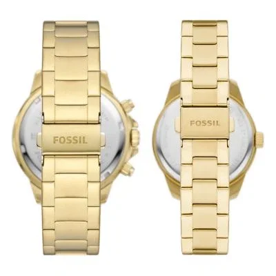 His and Hers Multifunction Gold-Tone Stainless Steel Watch Set His and Hers Multifunction Gold-Tone Stainless Steel Watch Set