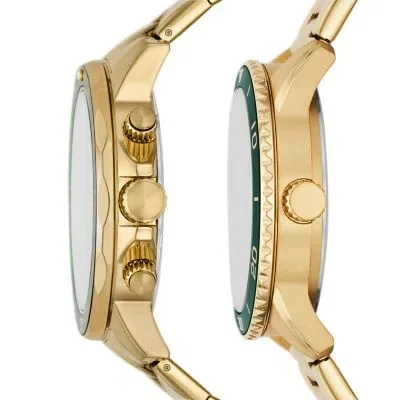 His and Hers Multifunction Gold-Tone Stainless Steel Watch Set His and Hers Multifunction Gold-Tone Stainless Steel Watch Set