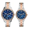 His and Hers Multifunction Two-Tone Stainless Steel Watch Set His and Hers Multifunction Two-Tone Stainless Steel Watch Set