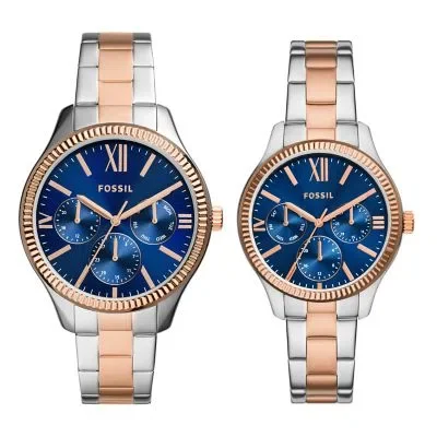 His and Hers Multifunction Two-Tone Stainless Steel Watch Set His and Hers Multifunction Two-Tone Stainless Steel Watch Set