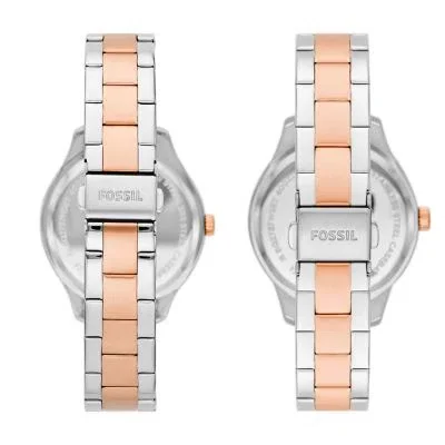 His and Hers Multifunction Two-Tone Stainless Steel Watch Set His and Hers Multifunction Two-Tone Stainless Steel Watch Set