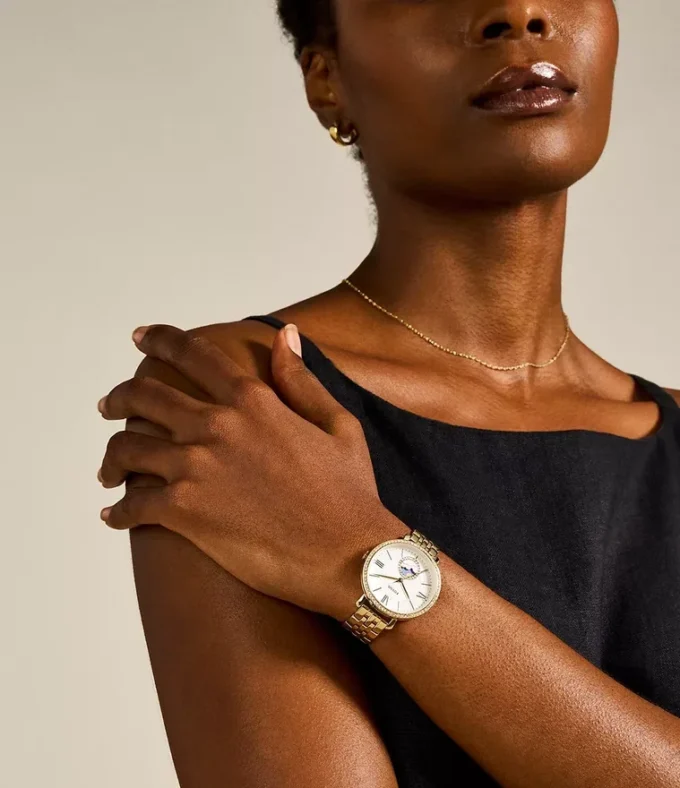 Jacqueline Sun Moon Multifunction Gold-Tone Stainless Steel Watch Jacqueline Sun Moon Multifunction Gold-Tone Stainless Steel Watch