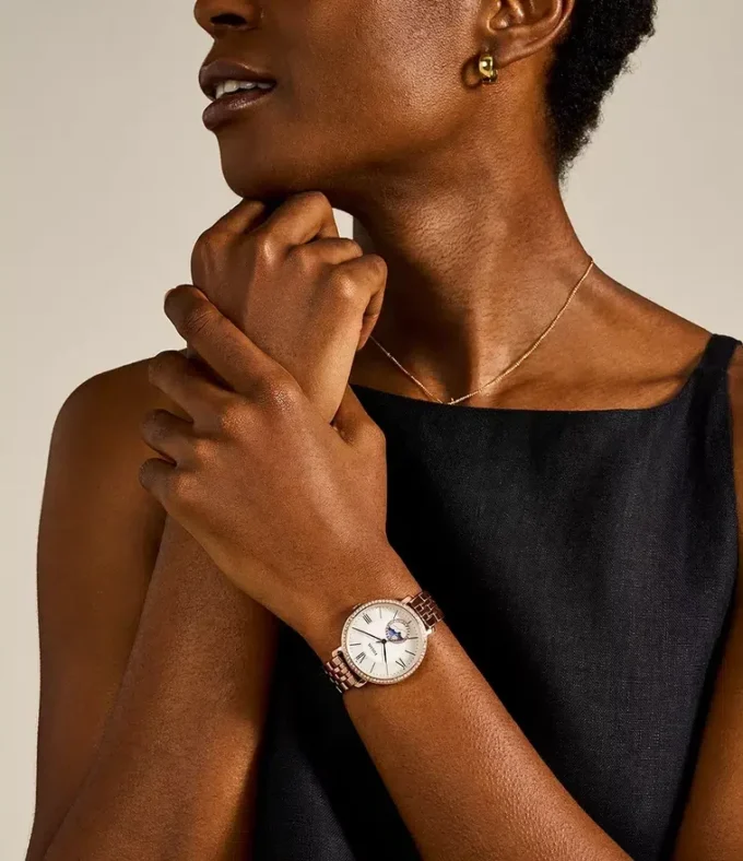 Jacqueline Sun Moon Multifunction Rose Gold-Tone Stainless Steel Watch Jacqueline Sun Moon Multifunction Rose Gold-Tone Stainless Steel Watch