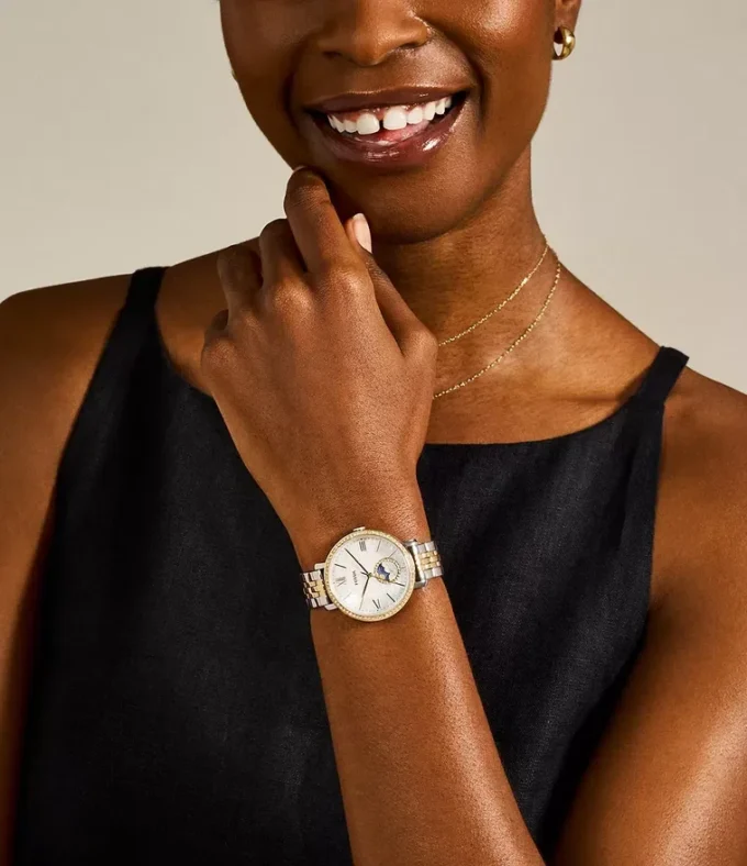 Jacqueline Sun Moon Multifunction Two-Tone Stainless Steel Watch