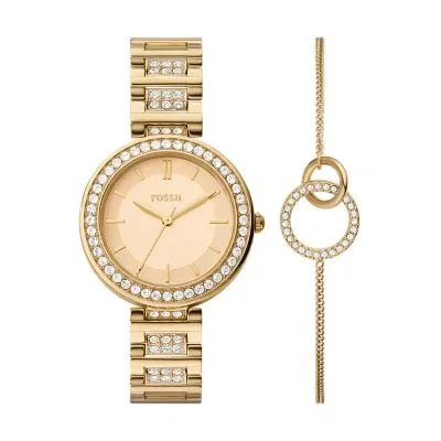 Karli Three-Hand Gold-Tone Watch and Bracelet Set Karli Three-Hand Gold-Tone Watch and Bracelet Set