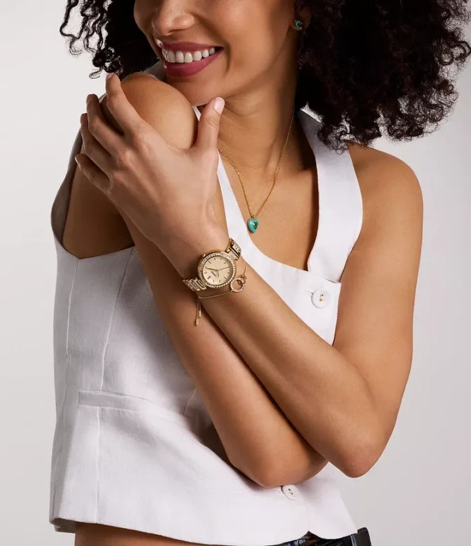 Karli Three-Hand Gold-Tone Watch and Bracelet Set Karli Three-Hand Gold-Tone Watch and Bracelet Set
