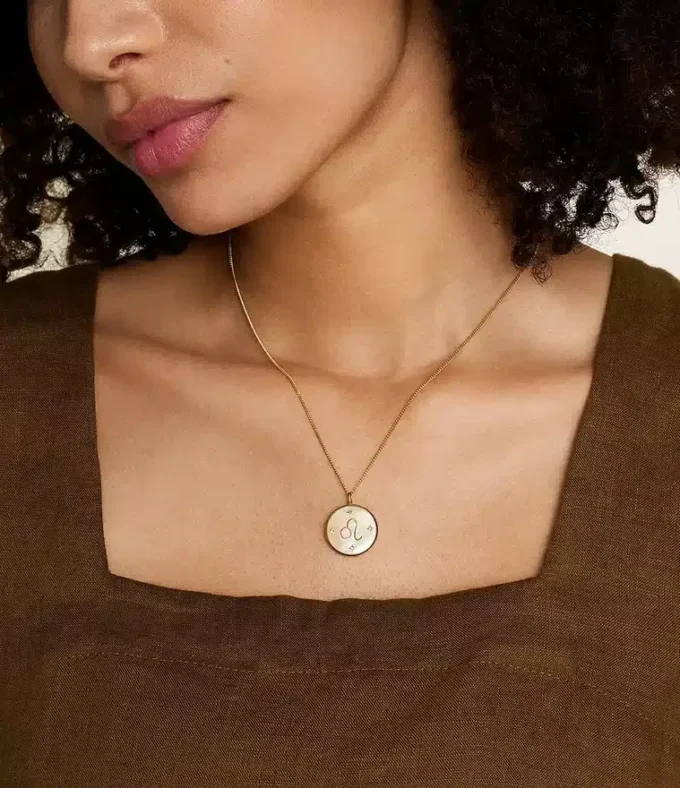 Leo Sutton Zodiac Gold-Tone Stainless Steel Gold Mother-of-Pearl Pendant Necklace Leo Sutton Zodiac Gold-Tone Stainless Steel Gold Mother-of-Pearl Pendant Necklace